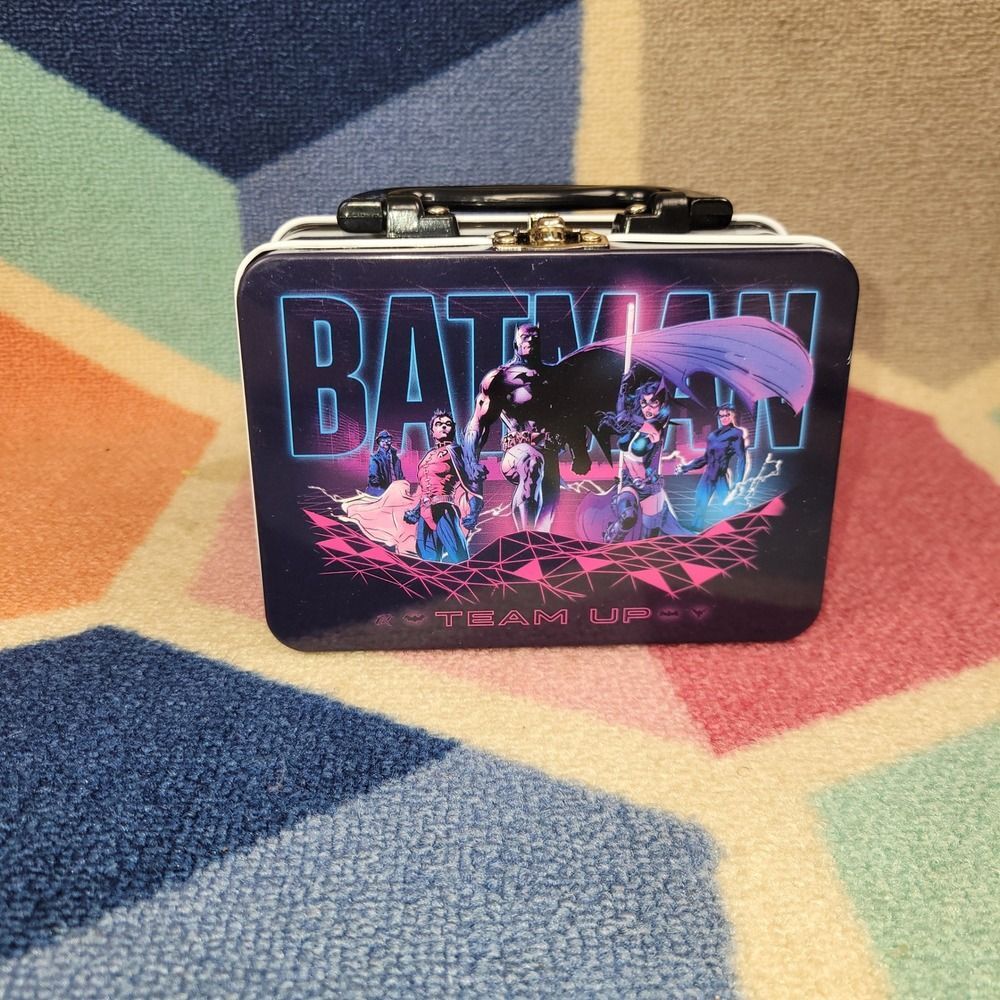 Batman Team Up Mini Tin Lunch Box DC Comics Retro Graphic Small‎ Metal Tote Case